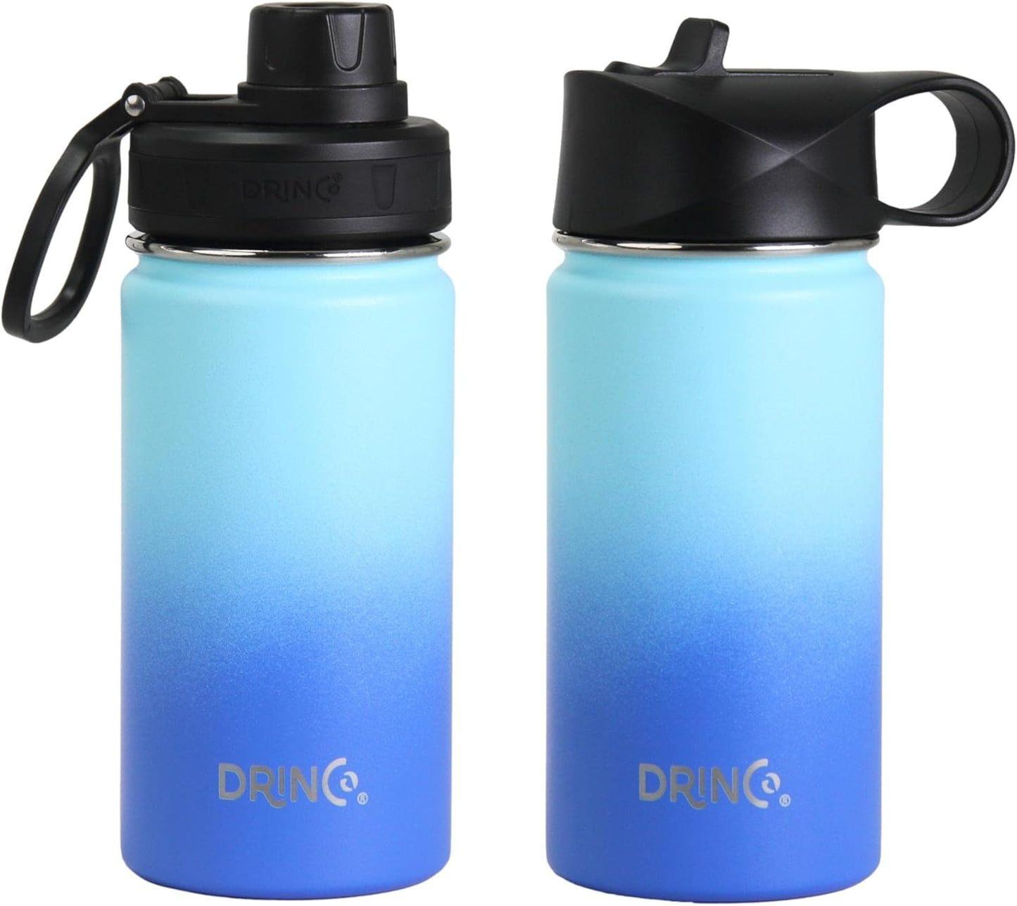 Drinco Stainless Steel Water Bottle Spout Lid Vacuum Insulated Double Wall Water Bottle Wide Mouth (40oz 32oz 22oz 18oz 14oz) Leak Proof Keep Cold Sport Camping Hiking (22 oz, 22oz Black)