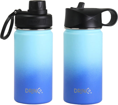 Drinco Stainless Steel Water Bottle Spout Lid Vacuum Insulated Double Wall Water Bottle Wide Mouth (40oz 32oz 22oz 18oz 14oz) Leak Proof Keep Cold Sport Camping Hiking (22 oz, 22oz Black)