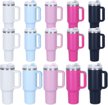 15 Pack 40 Oz Tumbler with Handle and Straw Bulk, 40 Oz Tumbler Stainless Steel Vacuum Insulation Keep Hot and Cold, 40 Oz Travel Coffee Mug with Silicone Spill Proof Stopper Set, Individually Boxed