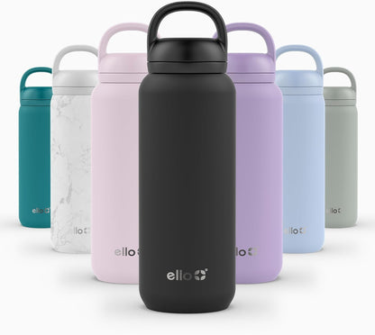 Ello Cooper 22oz Stainless Steel Water Bottle with Straw and Carry Handle, Double Walled and Vacuum Insulated Metal, Leak Proof Locking Lid with Soft Silicone Spout, Reusable, BPA Free, Lilac