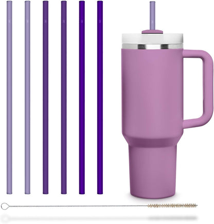 Halm Glass Straws - 6 Long 12 inch Bent Stanley Cup Replacement Drinking Straws + Plastic-Free Cleaning Brush - Perfect for Bottles & Quencher - Made in Germany - Dishwasher Safe - Eco-Friendly