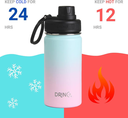 Drinco Stainless Steel Water Bottle Spout Lid Vacuum Insulated Double Wall Water Bottle Wide Mouth (40oz 32oz 22oz 18oz 14oz) Leak Proof Keep Cold Sport Camping Hiking (22 oz, 22oz Black)