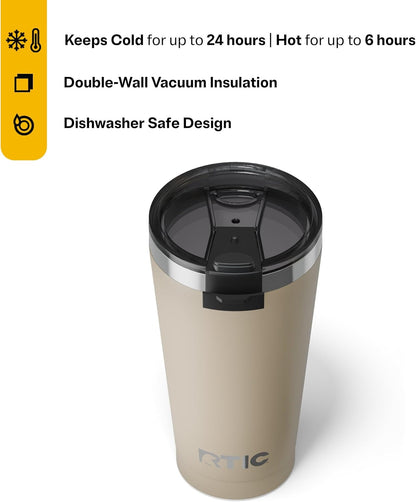 RTIC 16oz Essential Pint Tumbler with Lid, Ceramic Lined, Insulated, Stainless Steel, Metal, Double Wall Vacuum-Insulation, Portable Travel Cup for Beer, Iced Coffee, Tea, Hot and Cold Drink, Olive