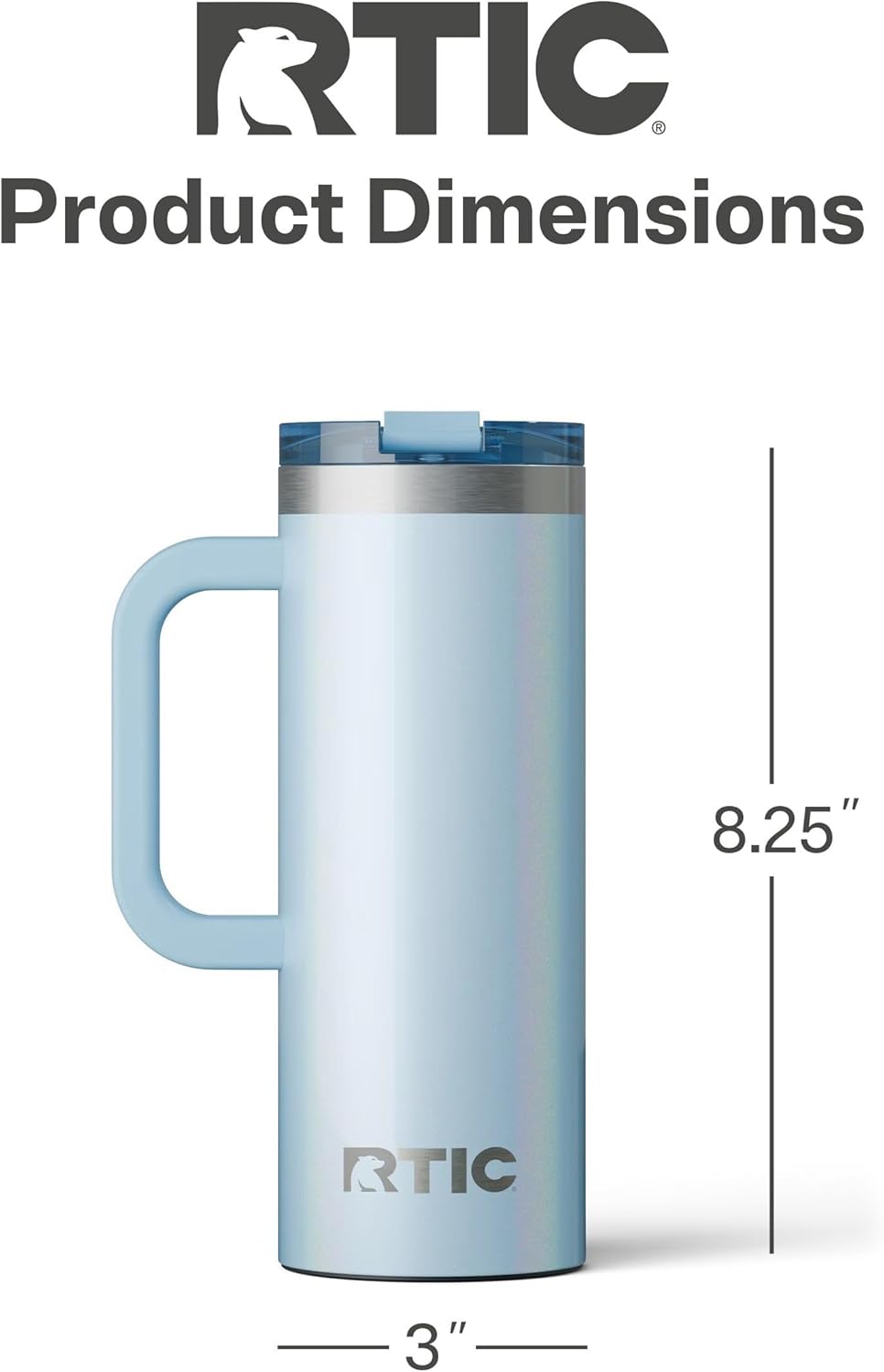 RTIC 20oz Road Trip Travel Mug with Lid and Handle, Ceramic Lined, Insulated, Stainless Steel, Metal, Double Wall Vacuum-Insulation, Portable Coffee, Tea Cup for Hot and Cold Drink, Black