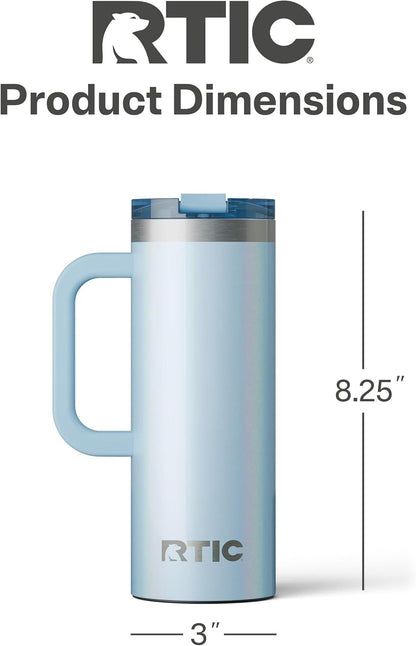 RTIC 20oz Road Trip Travel Mug with Lid and Handle, Ceramic Lined, Insulated, Stainless Steel, Metal, Double Wall Vacuum-Insulation, Portable Coffee, Tea Cup for Hot and Cold Drink, Black