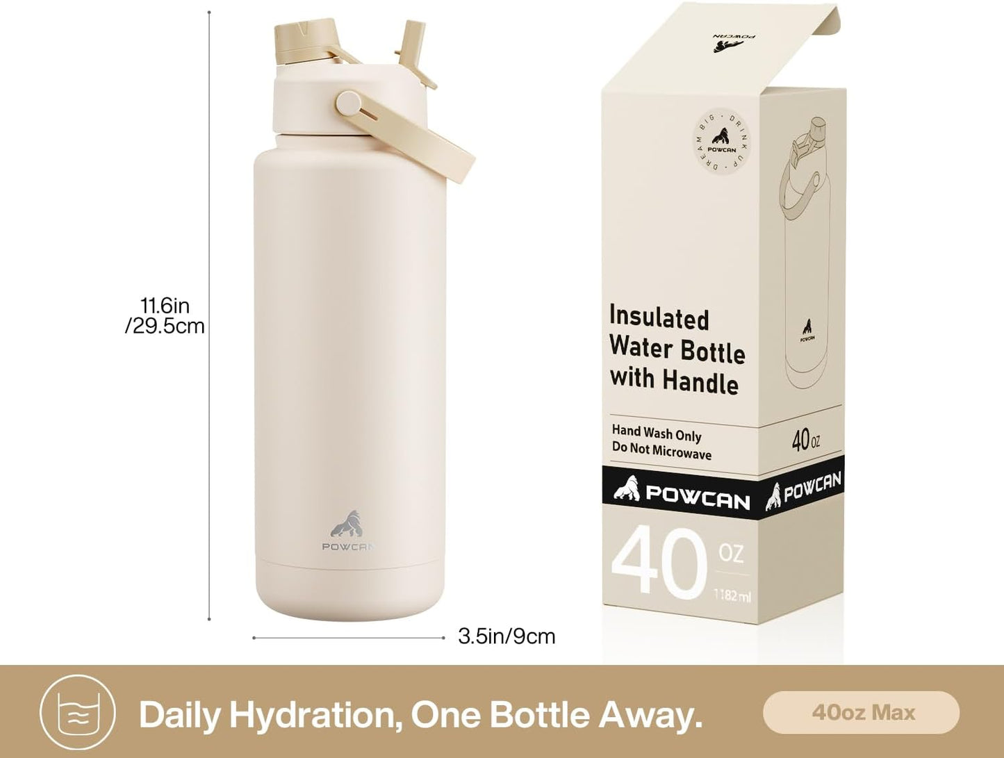 POWCAN 26 oz Insulated Water Bottle with 2-in-1 Straw and Spout Lid, Keep Cold 24H, Leak-Proof, Fits in Car Cup Holder, Stainless Steel Water Bottle for Sports, Travel, and School (Mint)