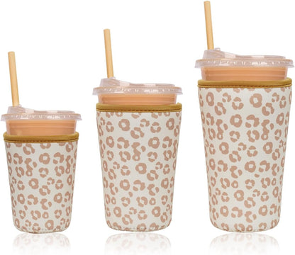 Reusable Insulated Neoprene Iced Coffee Cup Sleeve, Durable Drink Sleeve for Cold Beverages, Beverage Holder for Iced Coffee, Floral Checkers