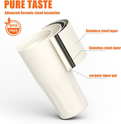 CHEERFUL GOAT Ceramic Lined Coffee Travel Tumbler - Stainless Steel Travel Mug with Ceramic Liner and Lid, 21 OZ Cup for Hot and Cold Beverages at Home or on the Go (Latte Ombre)