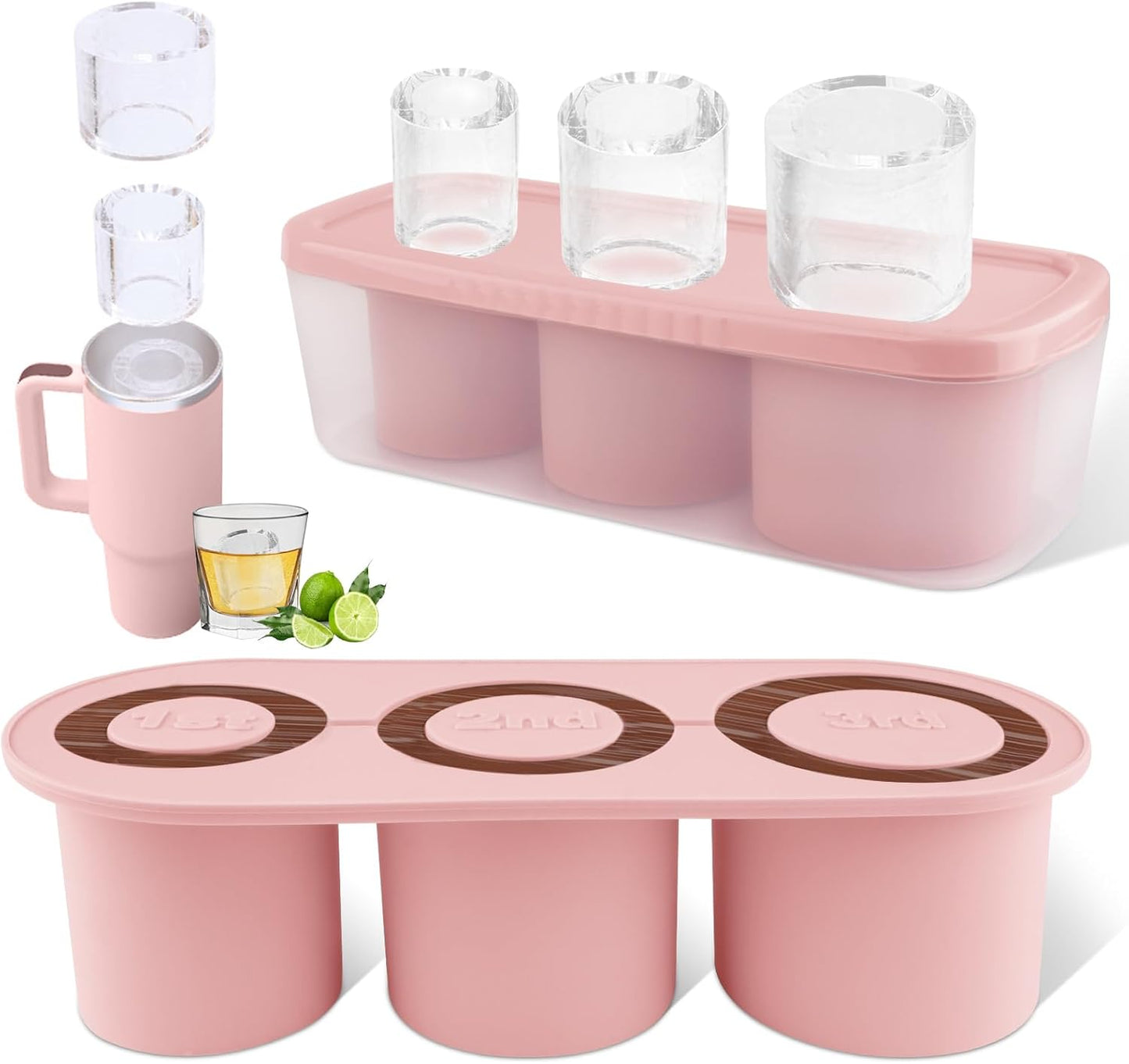 Tcamp Ice Mold for 30-40 oz Tumbler Cup, Silicone Ice Cube Tray With Lid and Bin for Freezer, Ice Ring Ice Maker for Chilling Cocktails, Whiskey, Drinks, Coffee, Easy Fill and Release (Black)