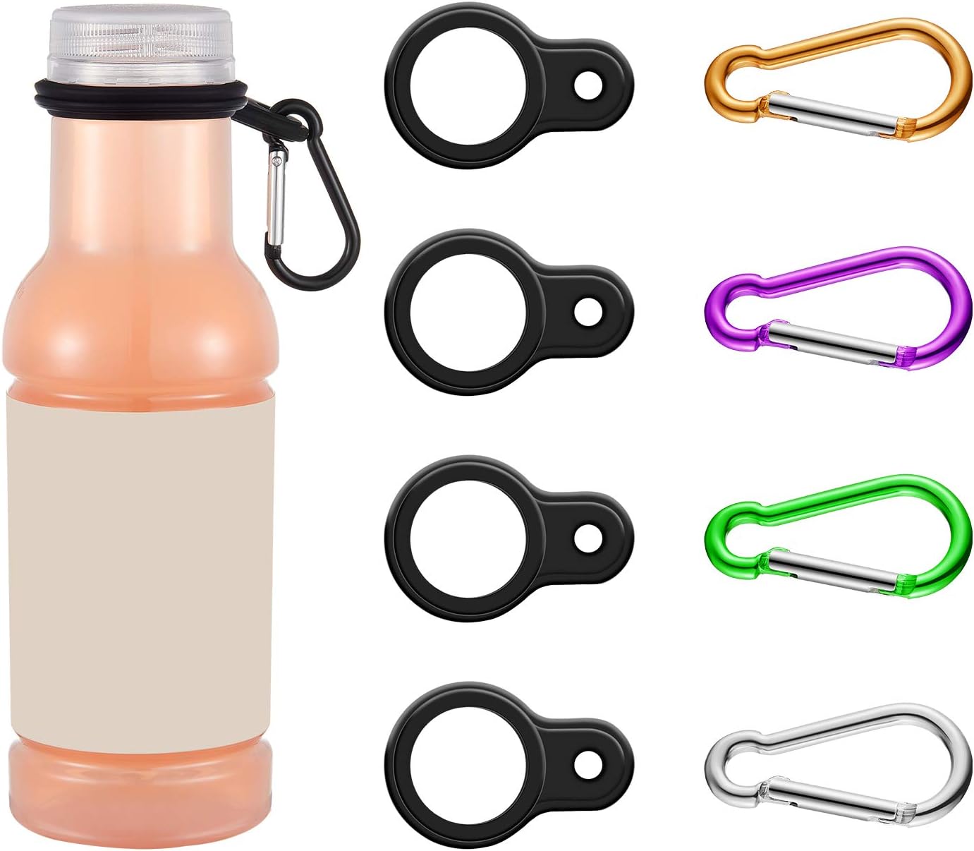 Boao 5 Sets Silicone Water Bottle Carrier with 5 Pieces Keychain Clip Key Ring Clip for Outdoor Activities or Daily Use (Black, Silver, Yellow, Purple and Green)