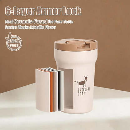 CHEERFUL GOAT Insulated Coffee Mug – Stainless Steel Travel Coffee Tumbler with Ceramic Liner, 12oz Coffee Cup for Hot and Cold Water Coffee at Home, Office, or On the Go (orange)