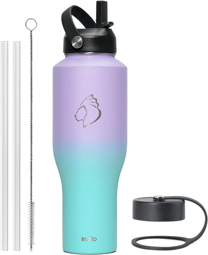 BUZIO 40oz Insulated Water Bottle Fits in Any Car Cup Holders, 40oz Vacuum Insulated Tumbler with Lids and Straw for Water, Travel Mug Cupholder Friendly, Leakproof Keep Cold & Hot, Indigo Crush