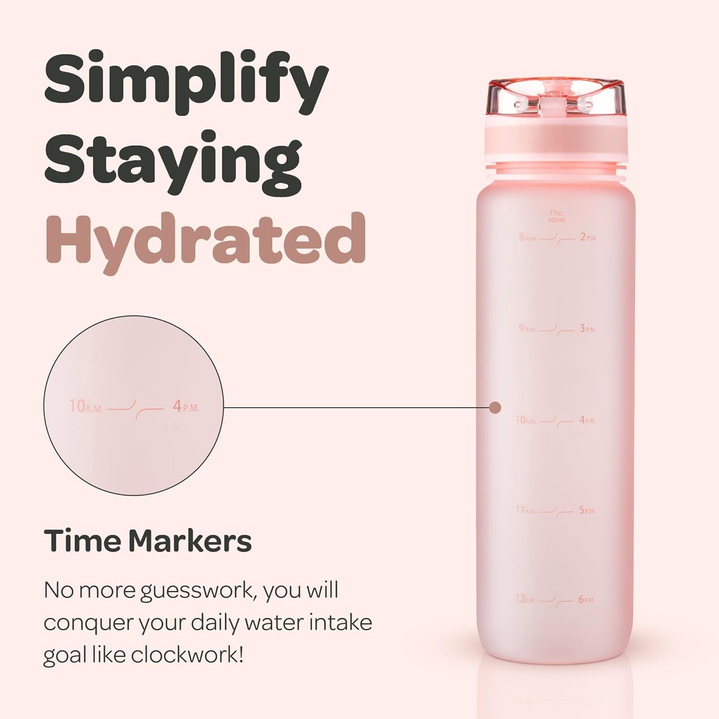 Hydracy Water Bottle with Time Marker -Large BPA Free Water Bottle & No Sweat Sleeve -Leak Proof Gym Bottle with Times to Drink - Ideal for Fitness Sports & Outdoors