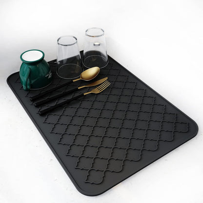 AMOAMI-Dish Drying Mats for Kitchen Counter-Silicone Dish Drying Mat-Kitchen Dish Drying Pad Heat Resistant Mat-Kitchen Gadgets Kitchen Accessories Kitchen Small Appliances(12" x 16", BLACK)