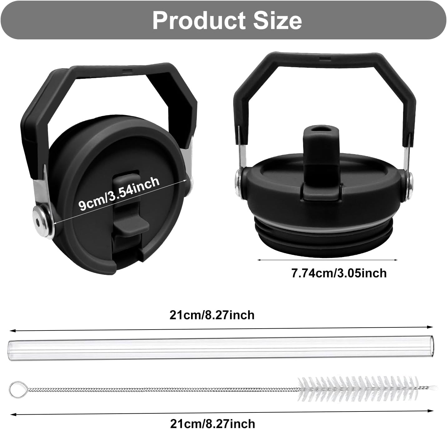 2-Pack Replacement Flip Straw Lids for Stanley IceFlow Tumbler 30oz and 20oz, Spill-Proof Cap with 2 Reusable Straws & 2 Cleaning Brushes, BPA-Free, Easy to Clean