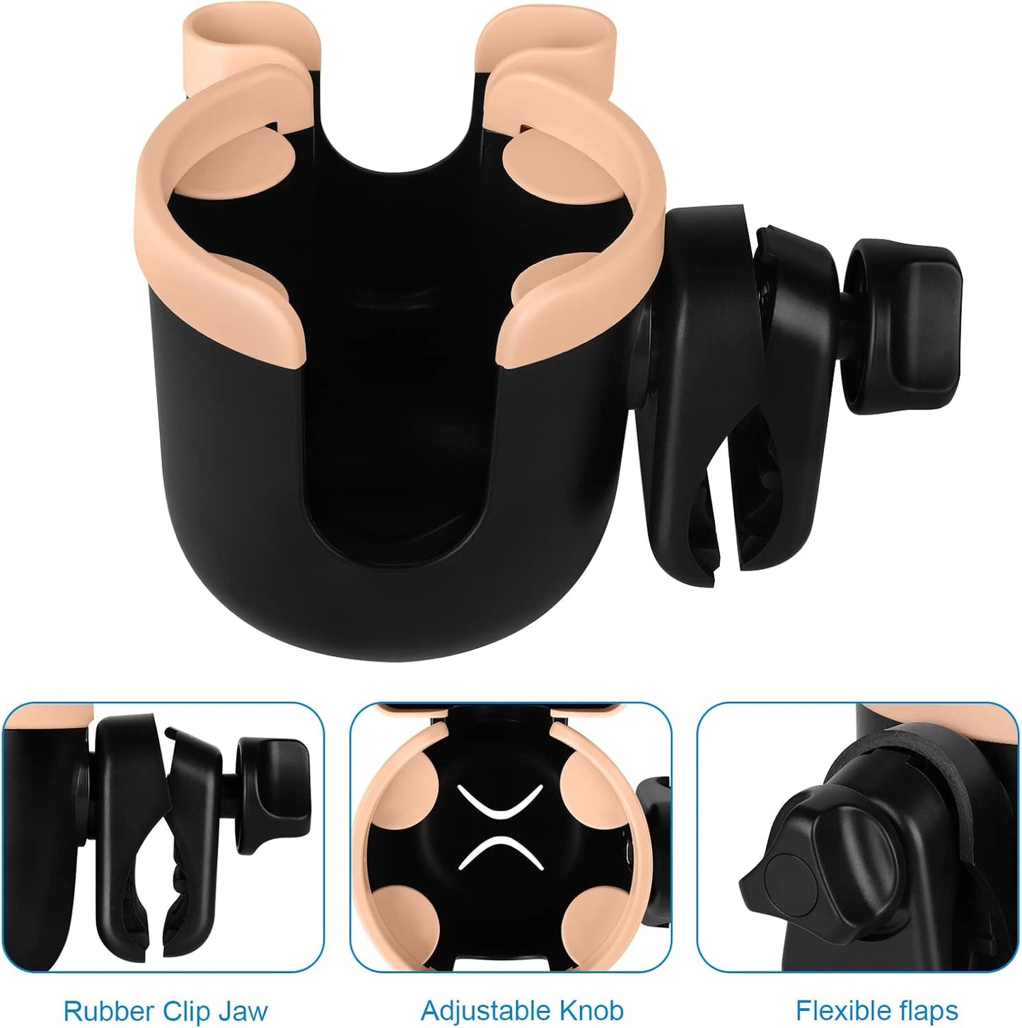 Accmor Stroller Cup Holder with Phone Holder, Bike Cup Holder, Universal Cup Holder for Uppababy Nuna Doona Strollers, 2-in-1 Cup Holder for Walker, Wheelchair, Scooter - Colors B