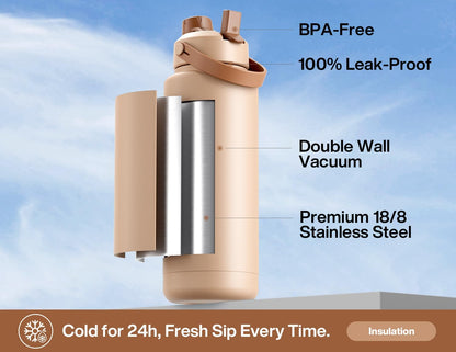 POWCAN 26 oz Insulated Water Bottle with 2-in-1 Straw and Spout Lid, Keep Cold 24H, Leak-Proof, Fits in Car Cup Holder, Stainless Steel Water Bottle for Sports, Travel, and School (Mint)