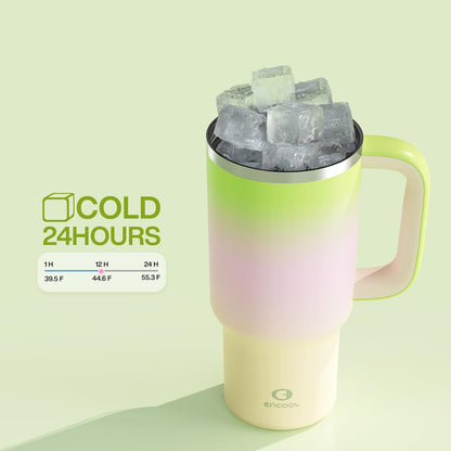 40 oz Tumbler with Handle and Straw: Stainless Steel Insulated Tumbler Keeps Cold for 24 Hours, Leakproof Travel Cup Fits in Cup Holder and BPA-Free, Cotton Candy