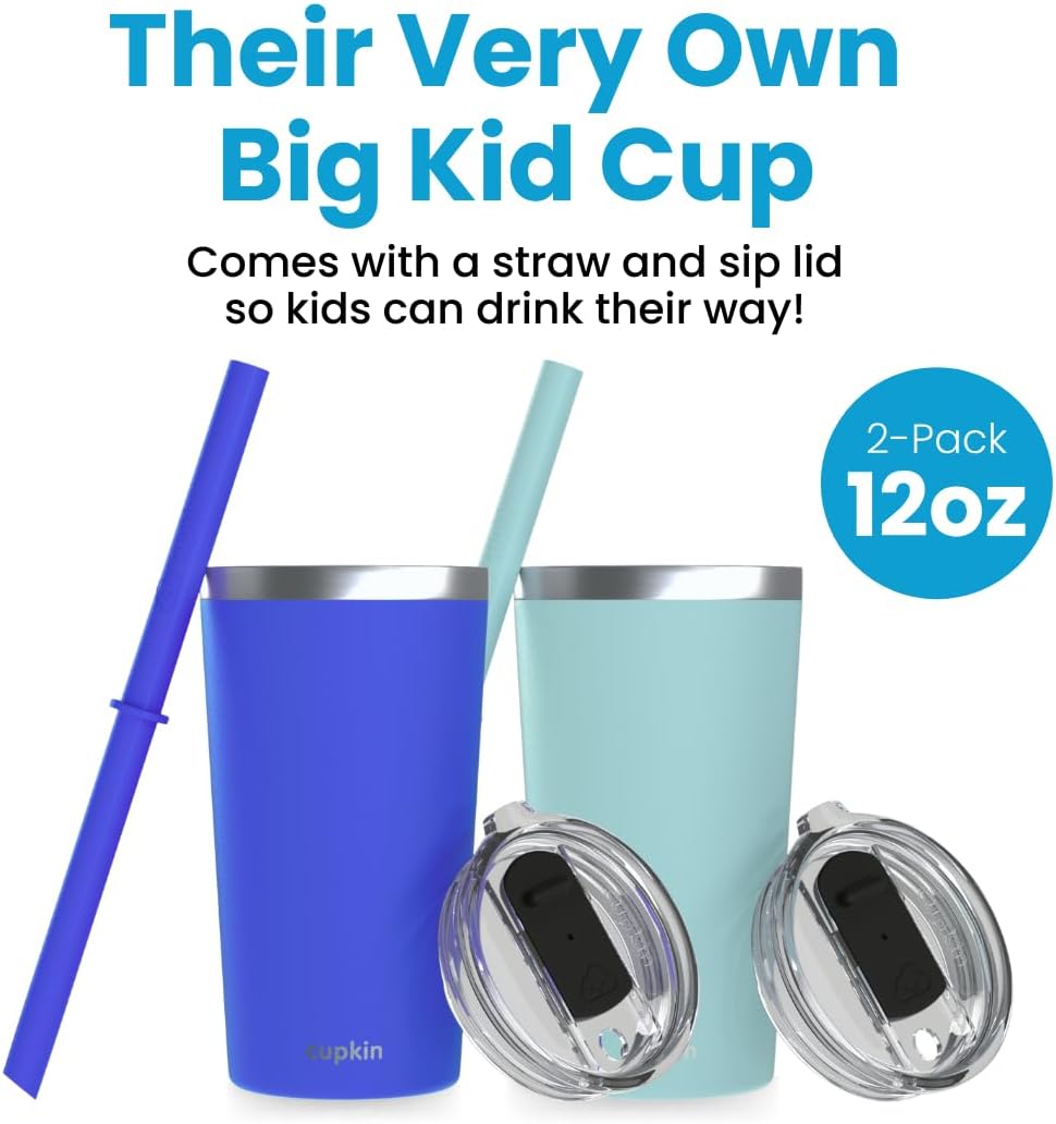 CUPKIN Stainless Steel Insulated Tumbler with Lid and Straw, 20 oz Stainless Steel Cups, Set of 2 Travel Coffee Mug for Adults, Iced Coffee Cup with Lid, Tumbler for Travel (Coral + Yellow)