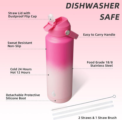 BJPKPK Insulated Water Bottle with Straw Lid, 18oz Thermo Water Bottles with Soft Nozzle, Flex Handle & Non-slip Boot, BPA Free Leak Proof Stainless Steel Metal Thermo, Tumblers, Cups,Sea Salt