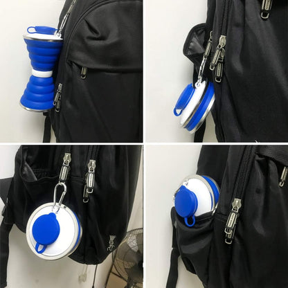 Collapsible Water Bottle, Camping Cup With Carabiner, Reuseable Silicone Foldable Leak Proof Portable Sports Travel Water Bottles For Outdoor, Travel Gym Hiking, BPA Free, Cycling Cups with Carabiner