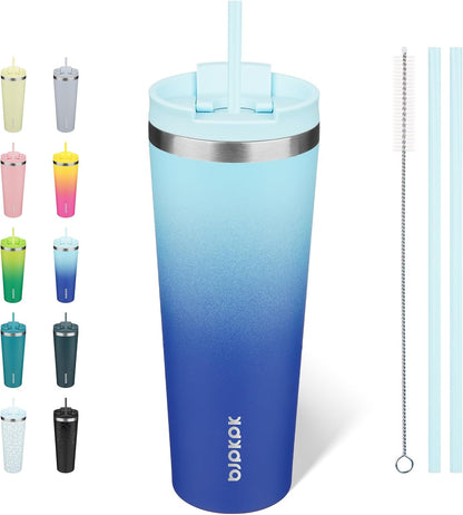 BJPKPK 22oz Insulated Tumbler With lid And Straw Stainless Steel Tumblers Travel Coffee Mug Reusable Thermal Cup,Sky