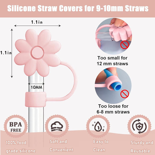 6PCS Silicone Straw Covers Toppers for Stanley Cups 30&40 Oz Tumbler Accessories -Flower Straw Caps Dust-Proof -Reusable Straws Tips Protectors for Stanley Cup 10mm 0.4in Straws - Colors B