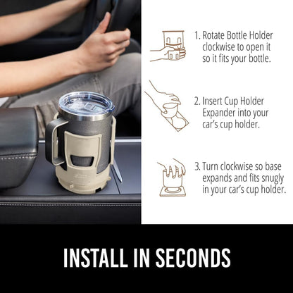 GORILLA GRIP Patent Pending Adjustable Car Cup Holder Expander, Keeps Water Bottle Secure, Expands to Fit 18 to 48 oz Large Bottles, Yeti, Owala, Stanley with Handle, Coffee Mug Insert for Cars, Black