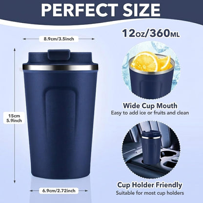 Volhoply 12 oz Double Wall Insulated Vacuum Travel Coffee Mugs with Flip Lid Bulk 2 Pack,Reusable Stainless Steel Leak Proof Coffee Cup,Portable Cafe Thermal Tumbler for Hot & Cold Drinks(Mix,2 Set)