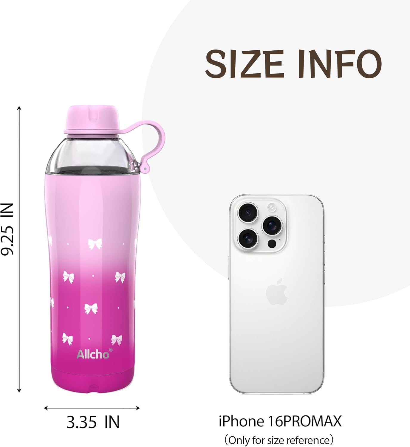 Allcho Insulated Water Bottle for Women, 18oz Stainless Steel Leak Proof Tumbler with 2 Lids, BPA-Free Tritan Chug & Straw Lid, Double Wall Vacuum Flask