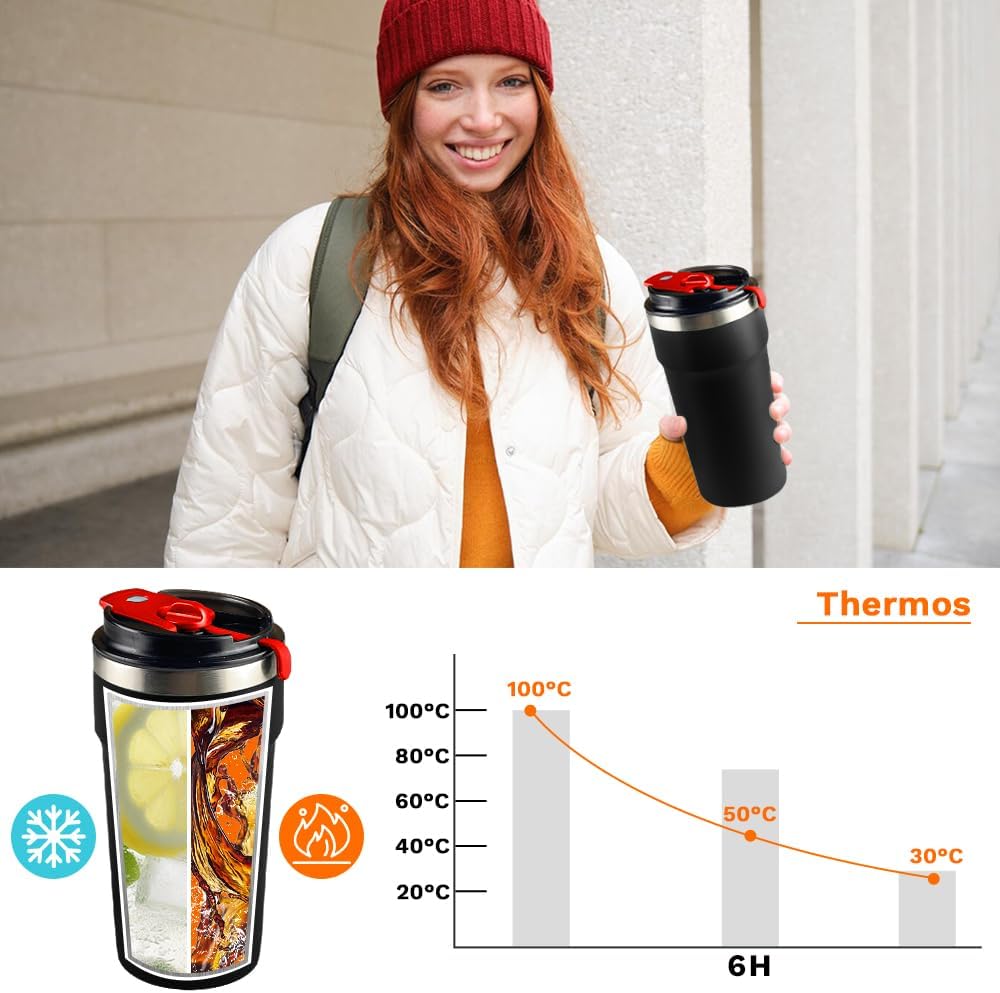 SPLMIFA Travel Coffee Mug Leak-Proof, Reusable Coffee Cups with Lids, Stainless Steel Vacuum Insulated Coffee Tumblers, Thermal Insulation Cup for Men and Women Hot & Cold Drinks(2nd-Green Pink, 12OZ)