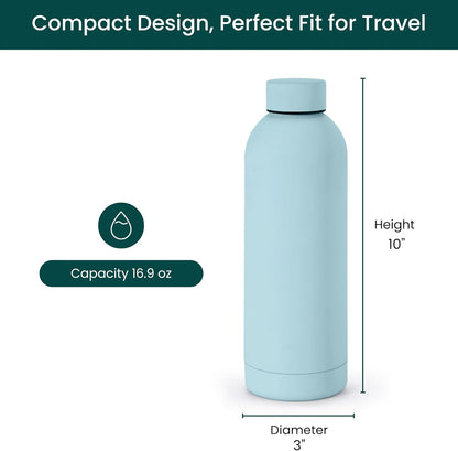 NOBL Stainless Steel Water Bottle,17 oz, 500 ml, Double Wall Vacuum Insulation, Sealed Bottle Keeps Drinks Cold 24 Hrs & Hot 12 Hrs, Leak Proof, Fits Noble Carry-On Cup Holder - Sand