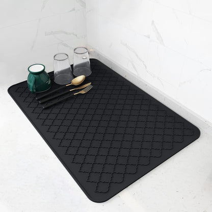 AMOAMI-Dish Drying Mats for Kitchen Counter-Silicone Dish Drying Mat-Kitchen Dish Drying Pad Heat Resistant Mat-Kitchen Gadgets Kitchen Accessories Kitchen Small Appliances(12" x 16", BLACK)