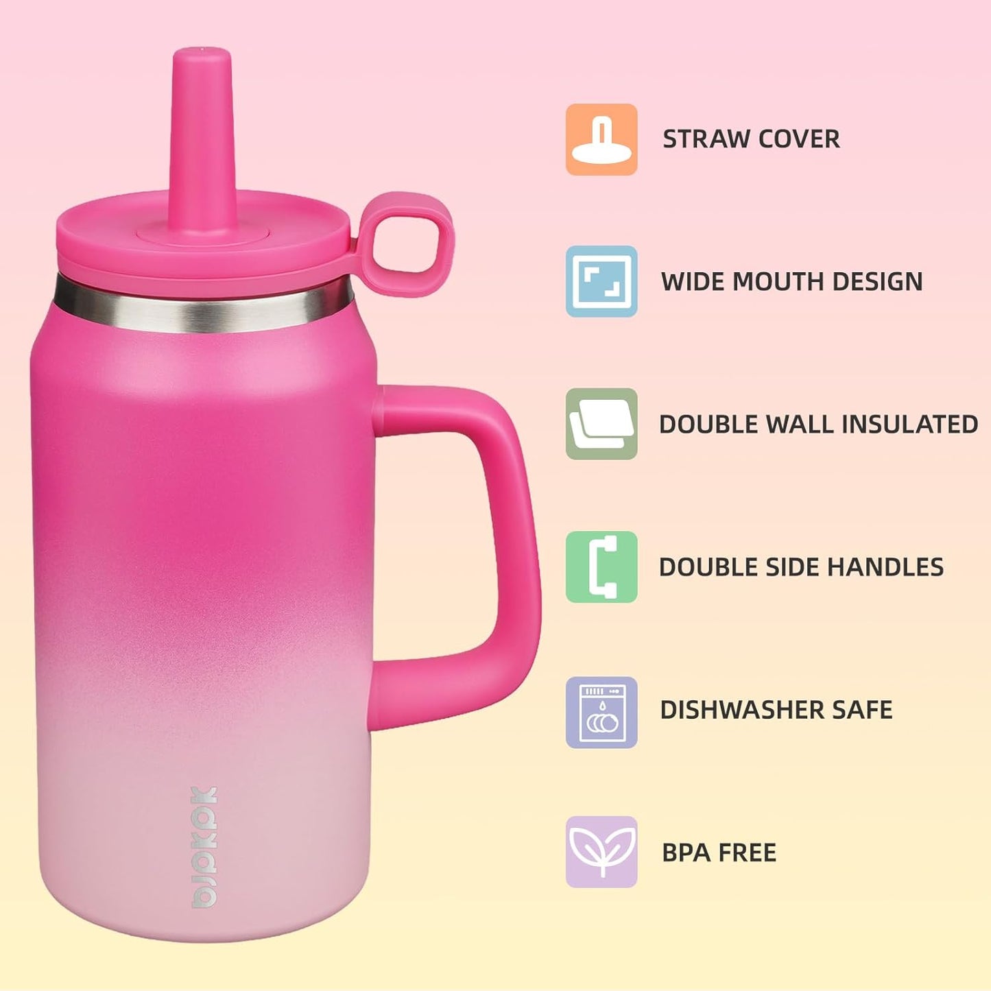 BJPKPK 50oz Insulated Tumbler with Handle Stainless Steel Travel Coffee Mug with Lid Reusable Large Water Bottle with Straw,Sky