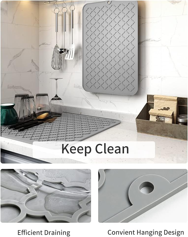 AMOAMI-Dish Drying Mats for Kitchen Counter-Silicone Dish Drying Mat-Kitchen Dish Drying Pad Heat Resistant Mat-Kitchen Gadgets Kitchen Accessories Kitchen Small Appliances(12" x 16", BLACK)