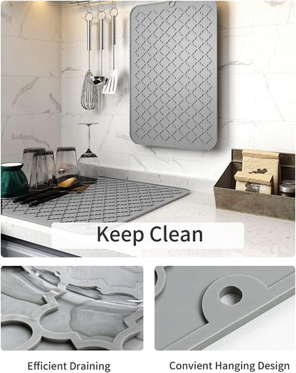 AMOAMI-Dish Drying Mats for Kitchen Counter-Silicone Dish Drying Mat-Kitchen Dish Drying Pad Heat Resistant Mat-Kitchen Gadgets Kitchen Accessories Kitchen Small Appliances(12" x 16", BLACK)