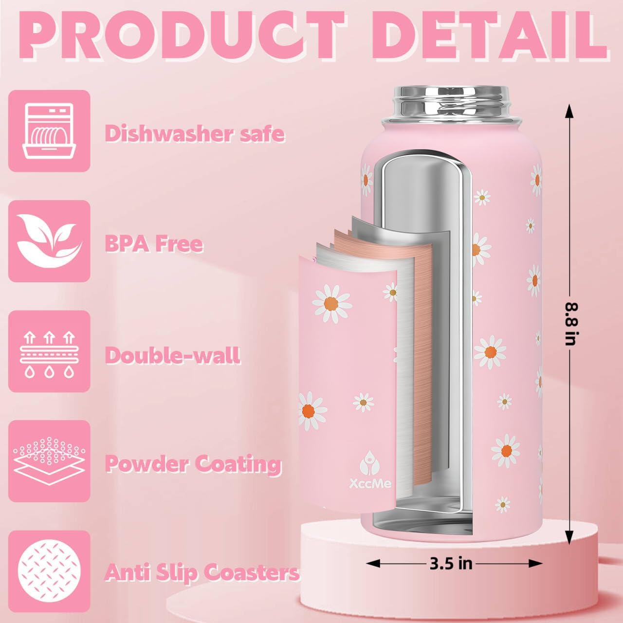32oz Pickleball Insulated Water Bottle with Lid,Stainless Steel Water Bottl with Flip Straw and Handle,Gifts for Pickleball Players, Pickleball Lovers,Women Girls,Leak Proof Water Bottle
