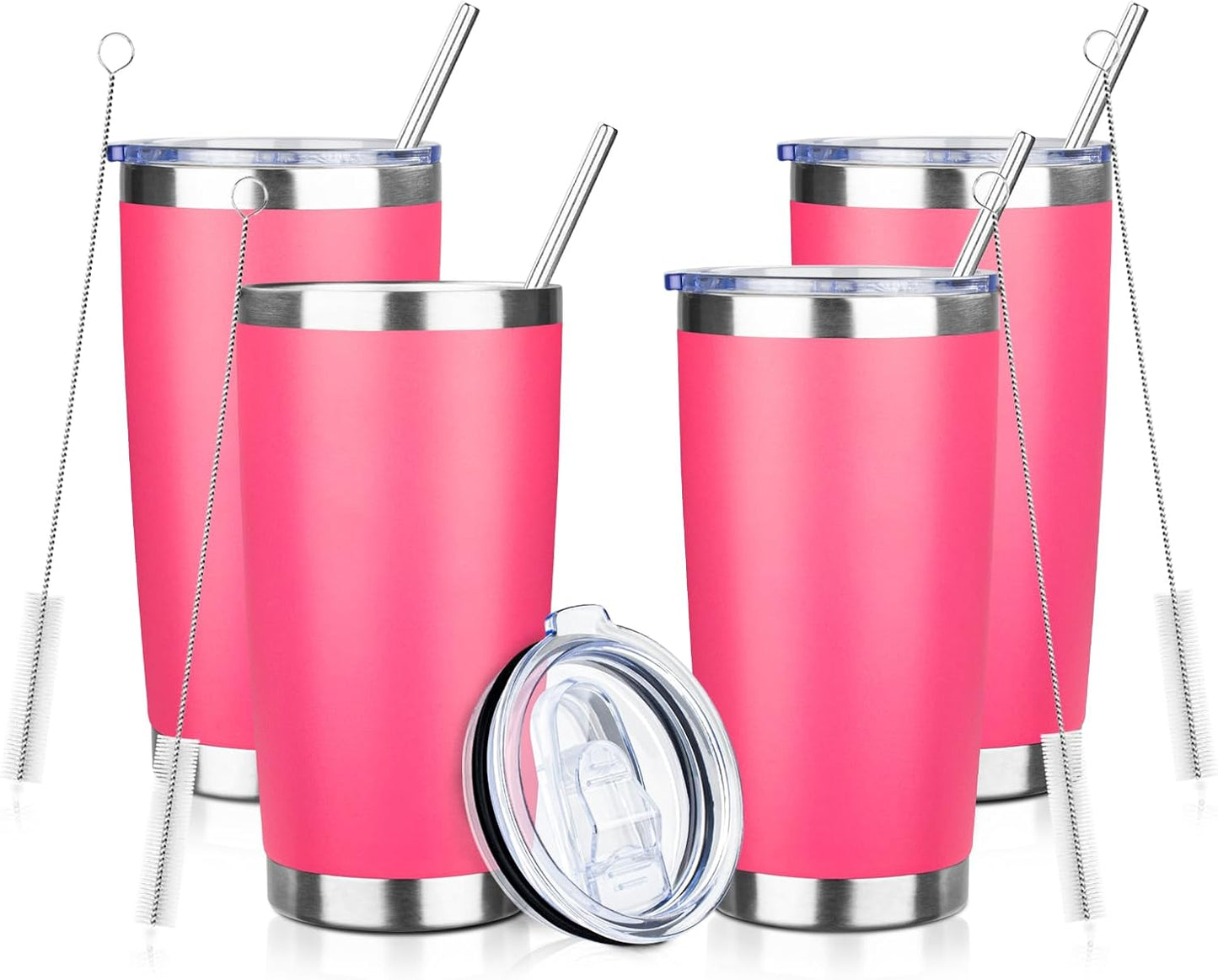 20oz Tumbler with Straw and Brush, Stainless Steel Vacuum Insulated tumbler, Double Wall Insulated Coffee Tumbler for Outdoor, Home, Travel,Office (Buff,1pcs)