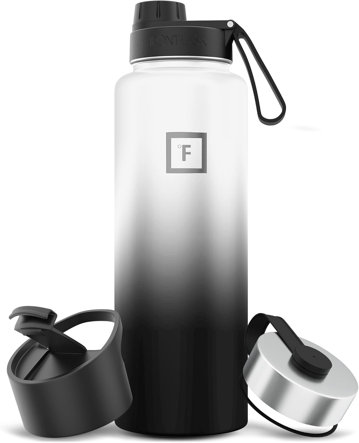 IRON °FLASK Camping & Hiking Hydration Flask with Straw, Wide Mouth Insulated Stainless Steel Sports Water Bottle - 40 oz Midnight Black