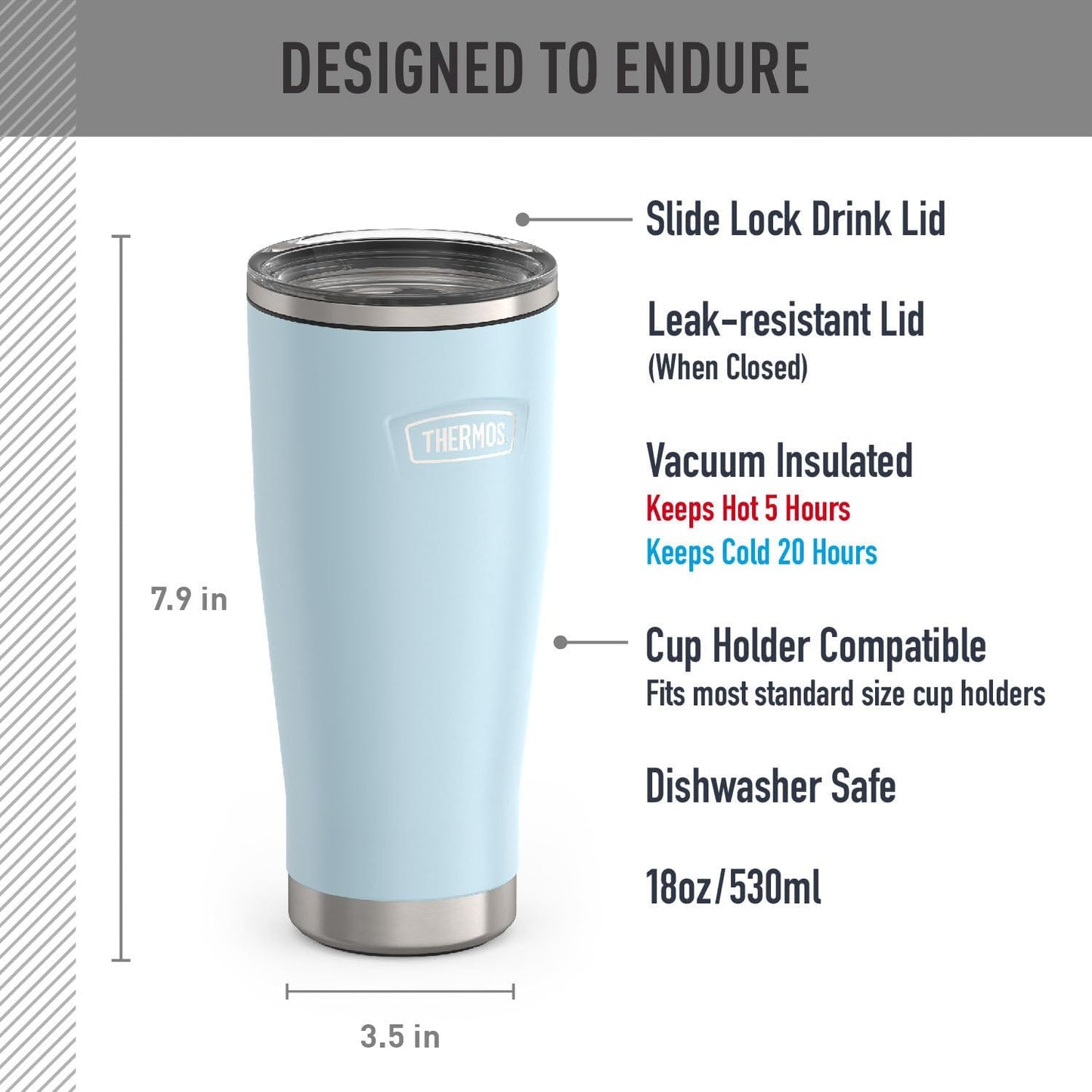 THERMOS ICON SERIES, Stainless Steel Tumbler with Slide Lock, 18 Ounce, Mystic Navy