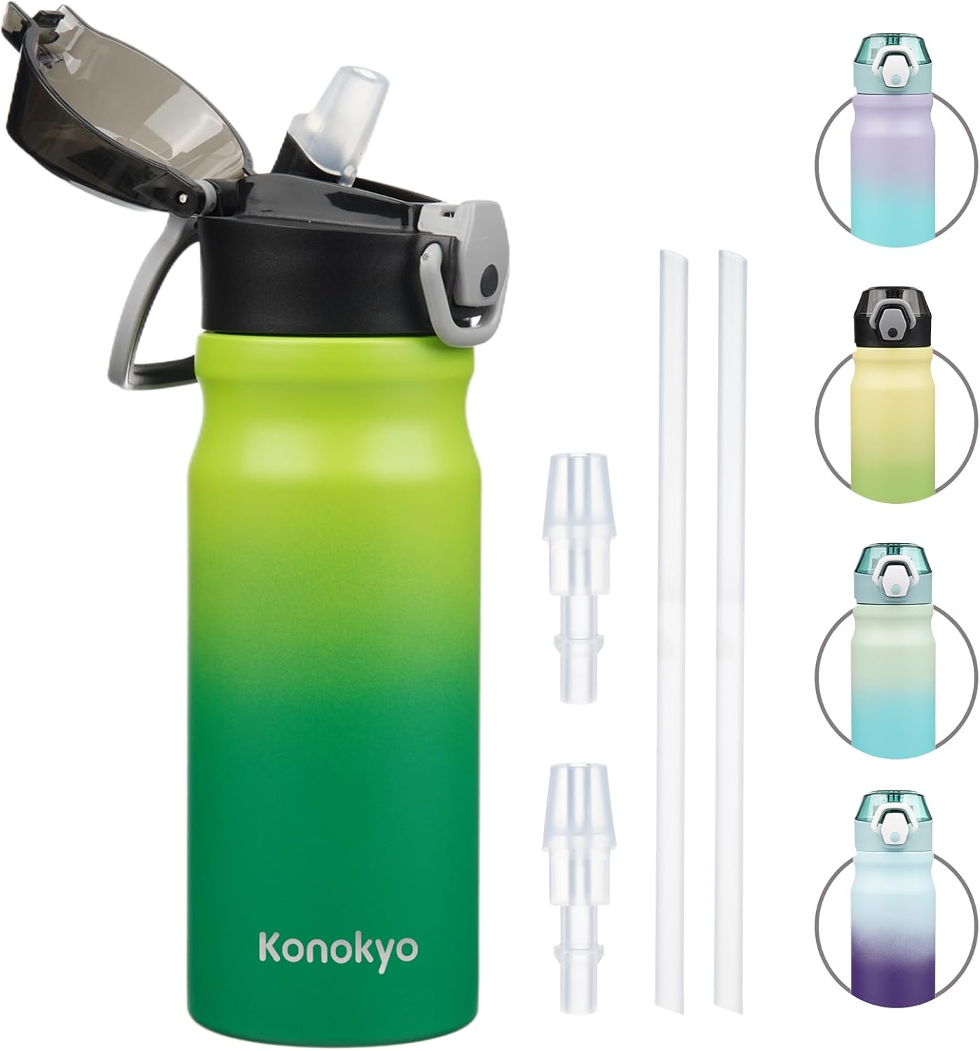 Konokyo 18 oz Insulated Water Bottle with Straw Lid, Stainless Steel Vacuum Sports Water Bottle, Leak-Proof Reusable Metal Flask with Carry Loop, BPA-Free Travel Bottle for Gym, School, Office