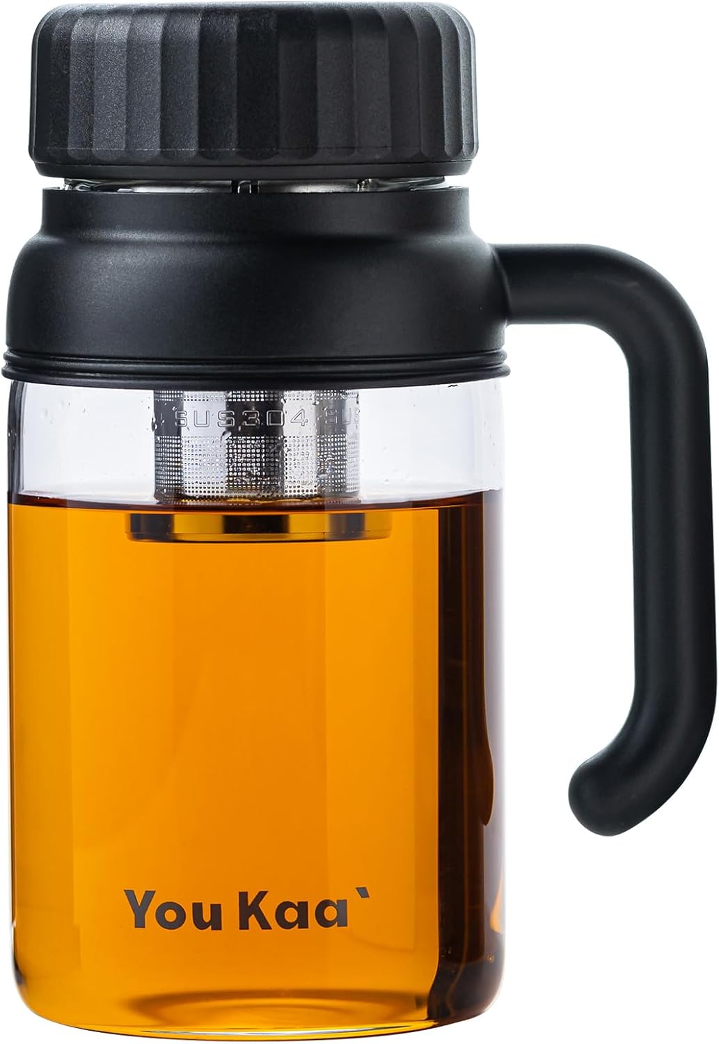 32oz Tea Infuser Bottle - Large Glass Water Bottle with Removable Infuser for Loose Leaf Tea & Fruit, Leakproof, Lead-free, Wide Mouth for Easy Cleaning - Handle for Hot & Cold Beverages (White)