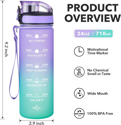 Enerbone Water Bottle, Leakproof BPA & Toxic Free, Motivational Water Bottle with Times to Drink and Straw, Fitness Sports Water Bottle with Strap for Office, Gym, Outdoor Sports