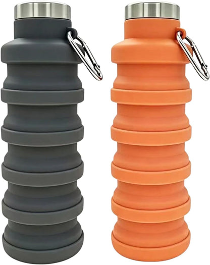 YCT Collapsible Water Bottle 17oz（500ml），Travel Portable Sport Water Bottle，Reusable Silicone Foldable Water Bottles for Gym Camping Hiking (Purple+Black)