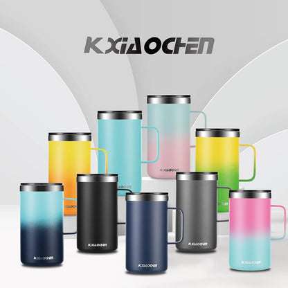 KXIAOCHEN 20oz Insulated Coffee Mug with Lid, Stainless Steel Coffee Cup, Double Wall Vacuum Coffee Tumbler with Handle, Premium Thermal Travel Coffee Mug (Navy Blue)