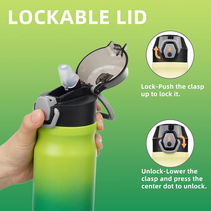 Konokyo 18 oz Insulated Water Bottle with Straw Lid, Stainless Steel Vacuum Sports Water Bottle, Leak-Proof Reusable Metal Flask with Carry Loop, BPA-Free Travel Bottle for Gym, School, Office