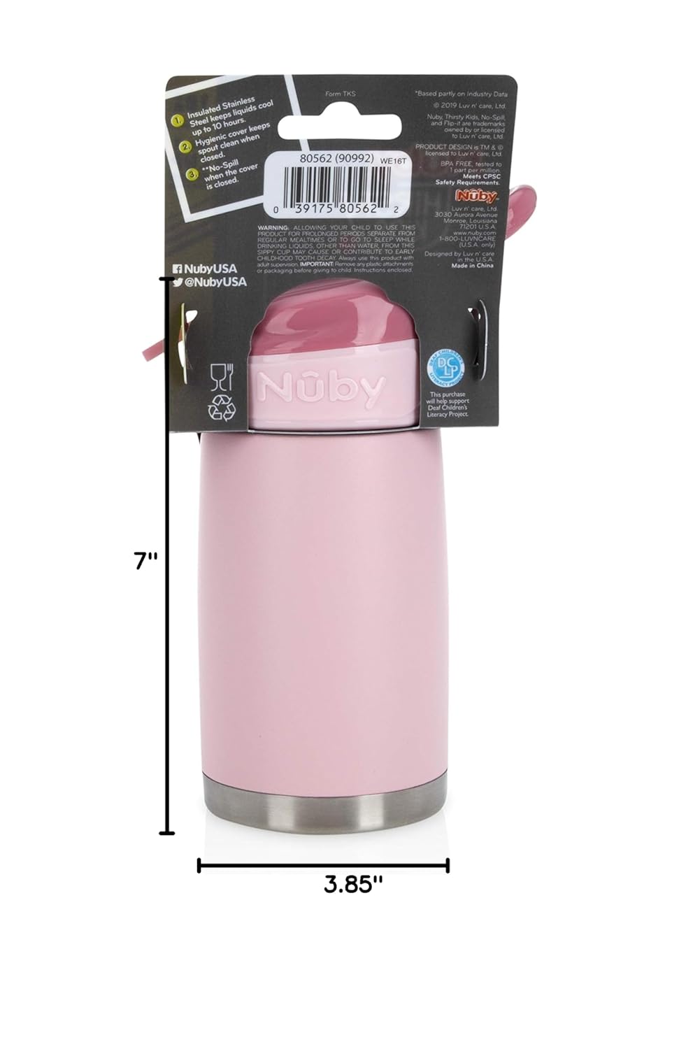 Nuby Thirsty Kids No Spill Flip-It Reflex Stainless Steel Travel Cup or Water Bottle - 10 Oz - 18+ Months - Blue - Back to School Essentials