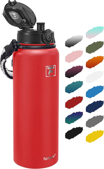 Fanhaw 20 oz Insulated Stainless Steel Water Bottle with Anti-Dust Chug Lid, Leakproof Vacuum Metal Everyday Use Bottle for Kids, Teens & Adults, Back to School Essentials (Green Blue)
