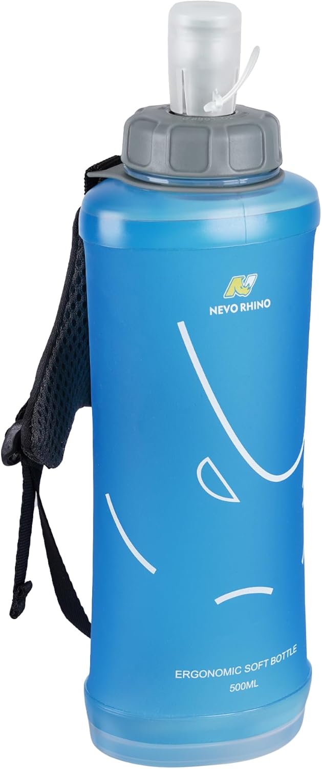 N NEVO RHINO Handheld Running Water Bottle, TPU Soft Flask with Adjustable Strap, Lightweight Collapsible Water Bottle for Jogging Hiking Walking Marathon