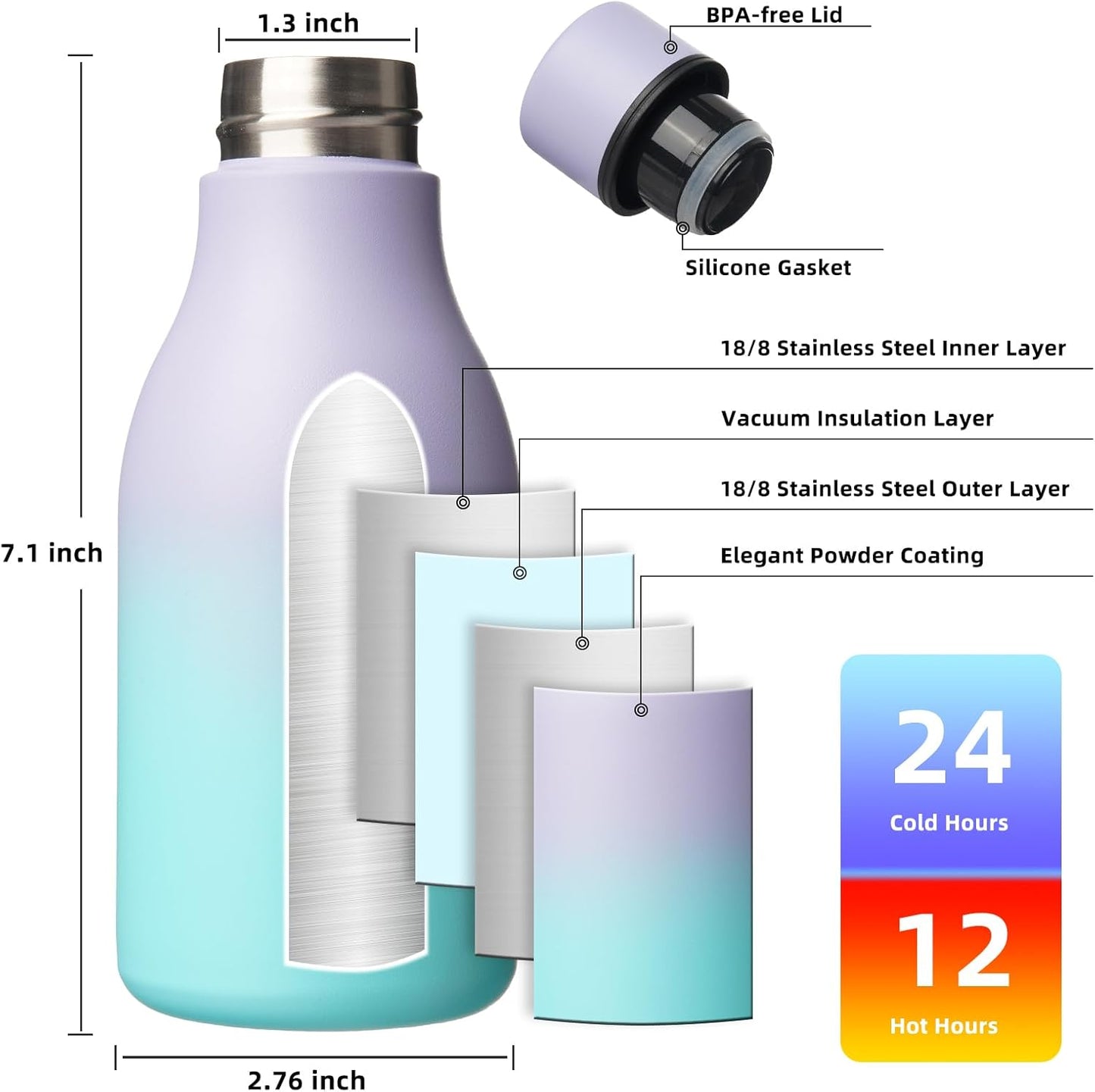 BJPKPK Insulated Water Bottles, 18 oz Stainless Steel Metal Water Bottle with Strap, BPA Free Leak Proof Jugs, Mugs, Flasks, Reusable Thermal Flasks for Sports & Travel, Black - Colors A
